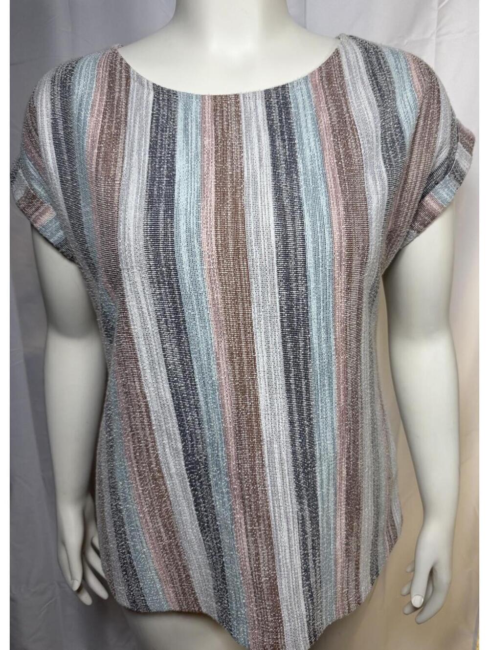 Women’s W5 Striped Multicolor Blouse Size Large Zipper Back short sleeve